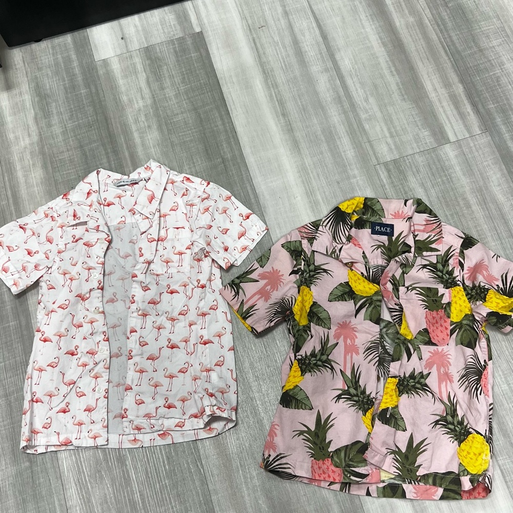 Kids Tropical Print Shirts - Pink and White